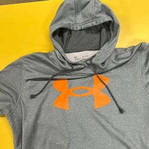Under Armour Heather Gray Hoodie with Vibrant Orange Logo